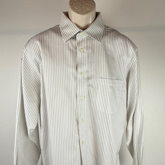 Jos. A. Bank Mens Shirt 17/35 Tailored Fit White Gray Strip L/S - Picture 4 of 10